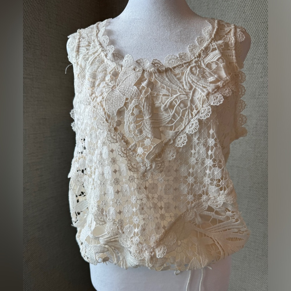 Lace Crochet sleeveless tank top, cream, size small from Anthropologie.